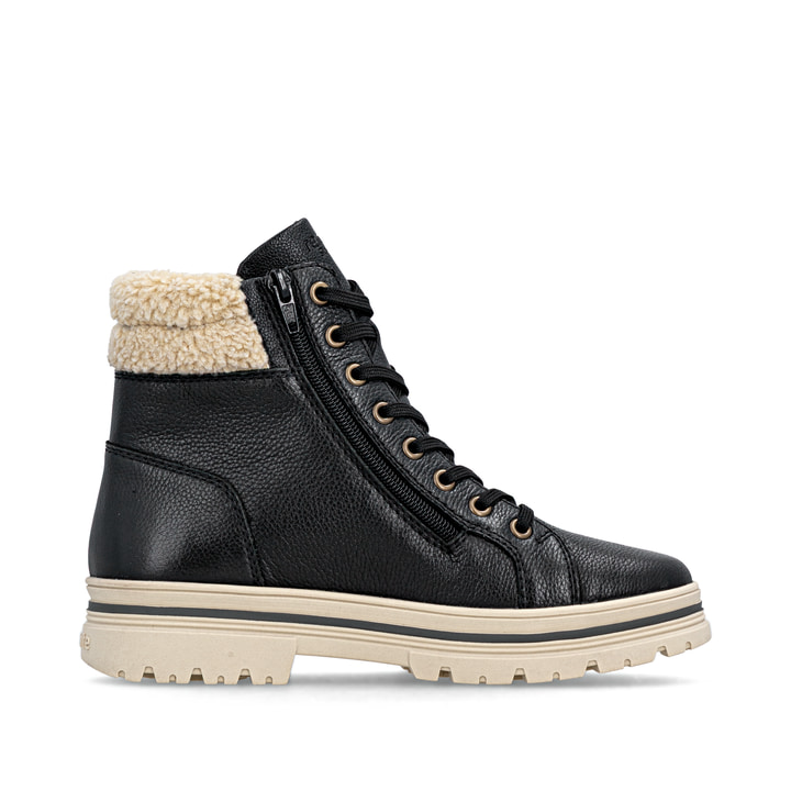 Schwarze remonte Damen Schnürstiefel D2U74-03 mit wasserabweisender TEX-Membran. Schuh Innenseite.