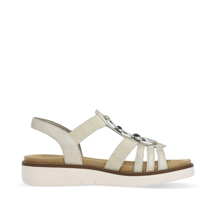 Beige vegane remonte Riemchensandalen D2073-60 mit einem Gummizug. Schuh Innenseite.