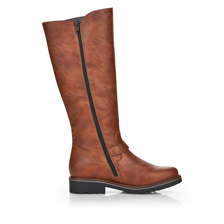 Braune remonte Hochschaftstiefel R6590-22 mit einem Reißverschluss. Schuh Innenseite.