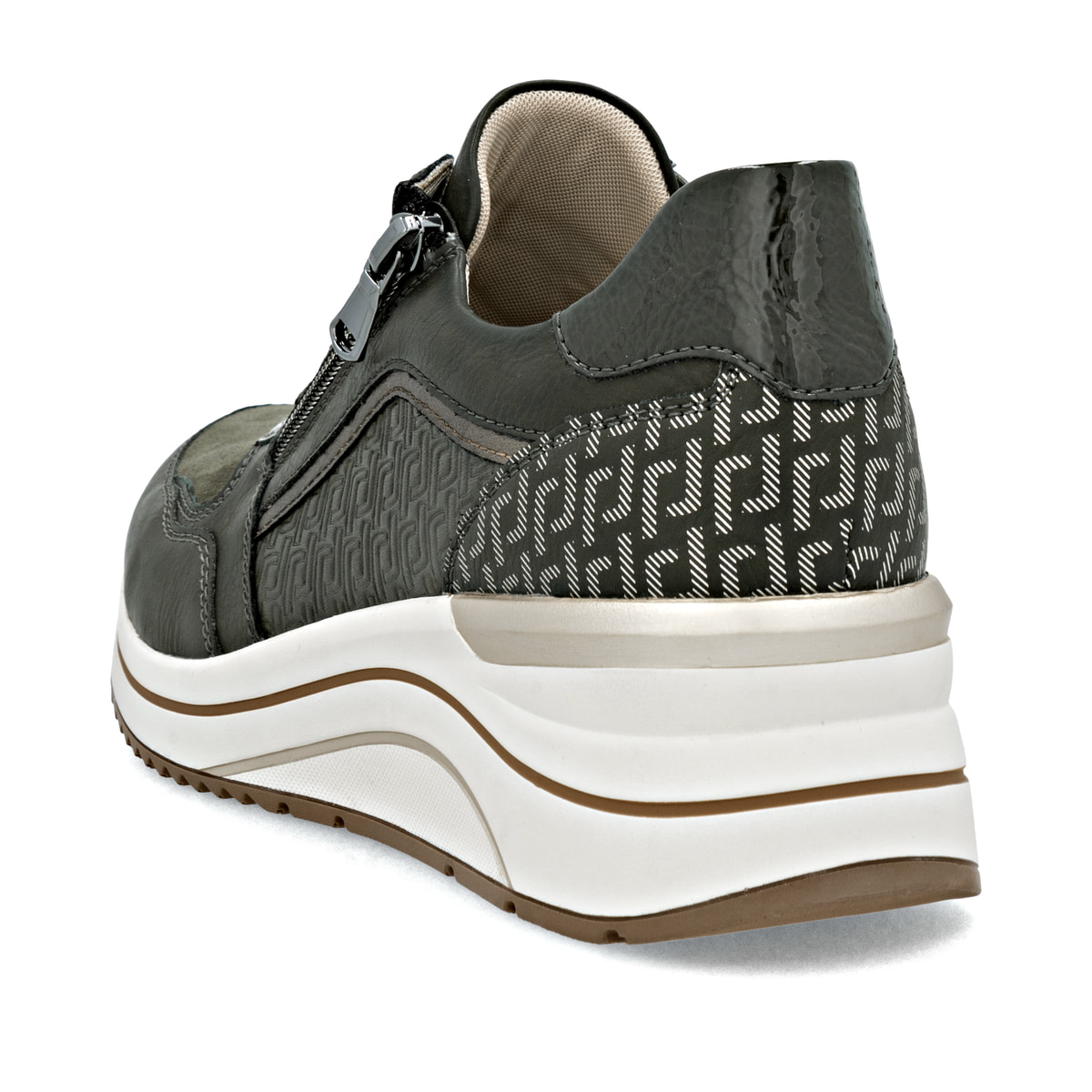 Grüne remonte Damen Sneaker D0T16-54 mit einem Reißverschluss sowie Extraweite H. Schuh von hinten.