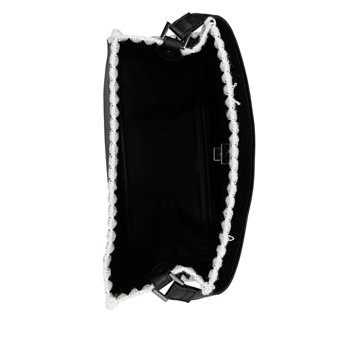 Cabas remonte Q0771-00 noir avec bordure crochetée, bretelles amovibles et poche intérieure amovible. Ouvert.