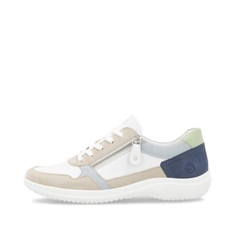 Weiße remonte Damen Schnürschuhe D1E06-81 mit einem Reißverschluss. Schuh Außenseite.