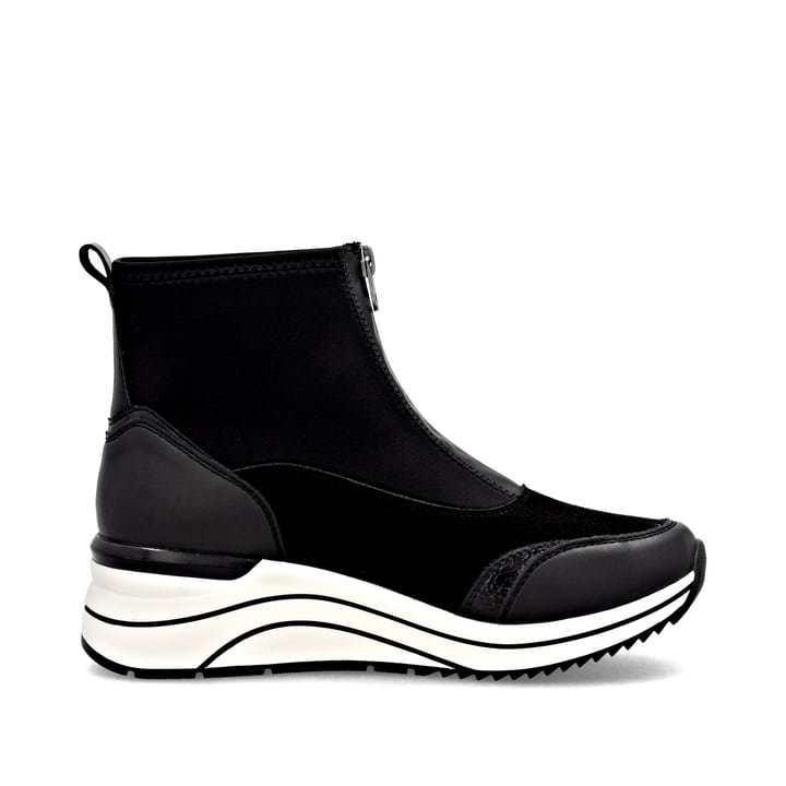 Vegane, schwarze remonte Damen Kurzstiefel D0T78-02 mit einem Reißverschluss. Schuh Innenseite.