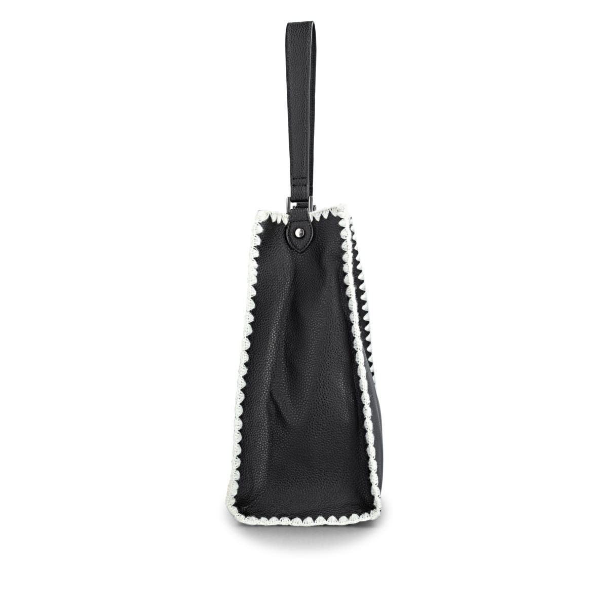 Cabas remonte Q0771-00 noir avec bordure crochetée, bretelles amovibles et poche intérieure amovible. Côté droit.