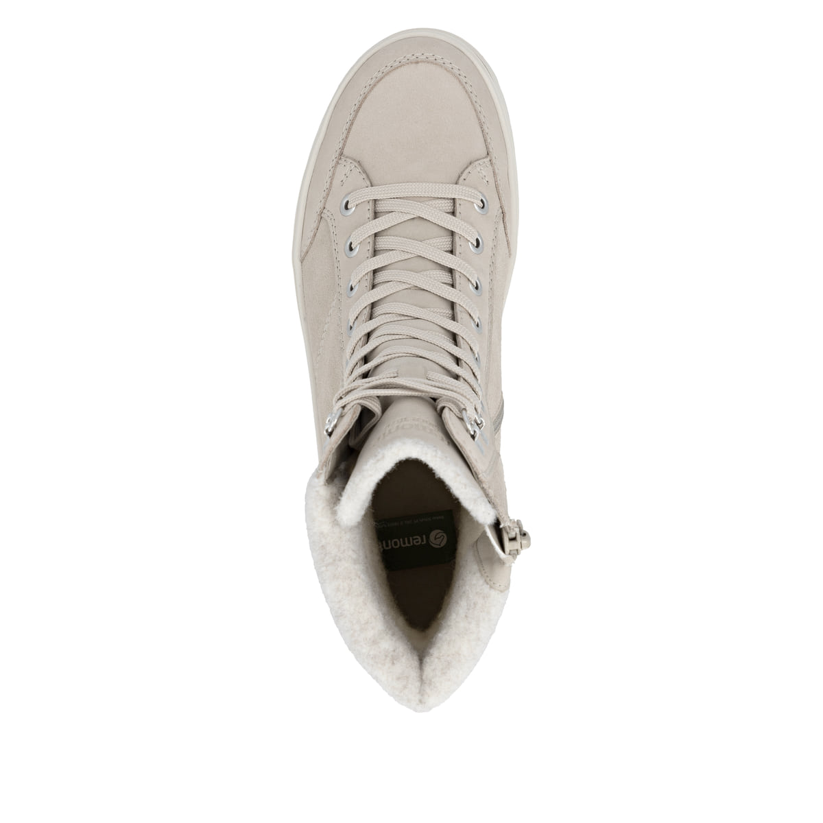 Beige remonte Damen Schnürstiefel D2U70-62 mit griffiger Glass-Fibre Sohle. Schuh von oben.