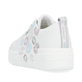 Frostweiße vegane remonte Damen Sneaker D1C03-80 mit einer Schnürung. Schuh von hinten.