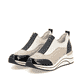 Champagnerfarbene vegane remonte Damen Sneaker D0T08-60 mit einem Reißverschluss. Schuhpaar seitlich schräg.