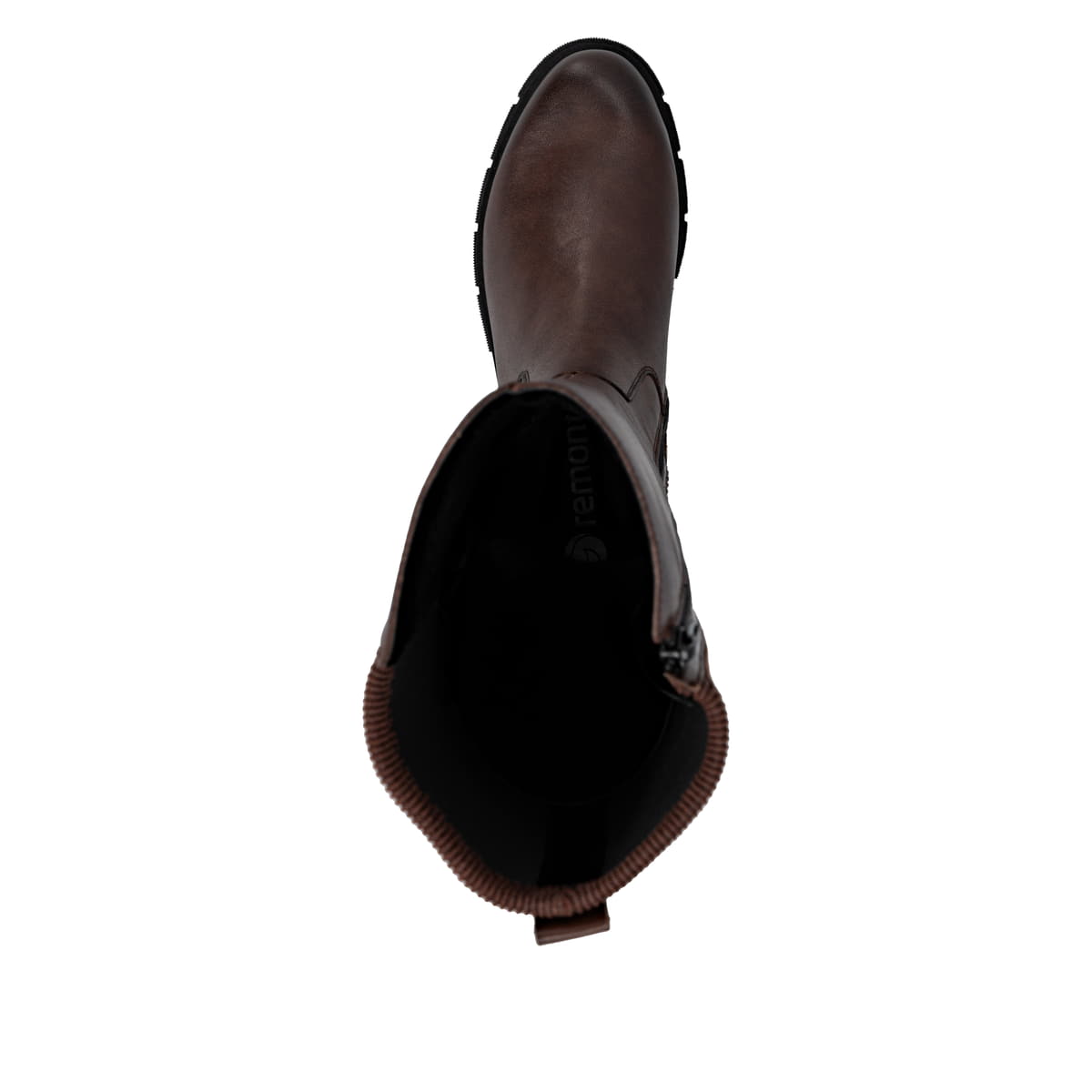 Braune remonte Hochschaftstiefel D2S74-25 mit einem Reißverschluss. Schuh Laufsohle.