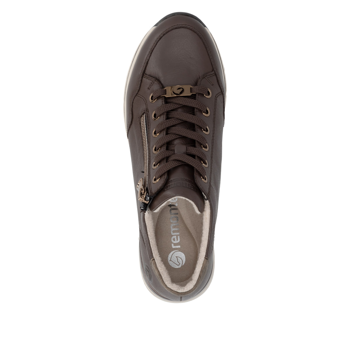 Dunkelbraune remonte Damen Sneaker R6777-25 mit wasserabweisender TEX-Membran. Schuh von oben.