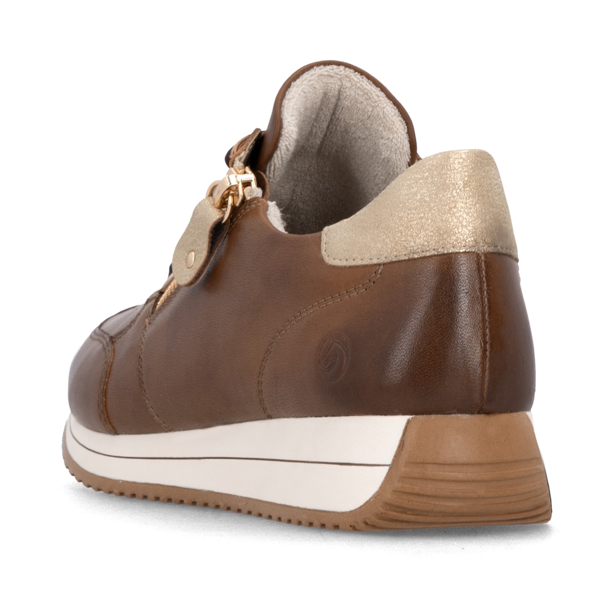 Baskets basses remonte marron pour femme D0H11-25 avec fermeture éclair. Chaussure vue de l'arrière.