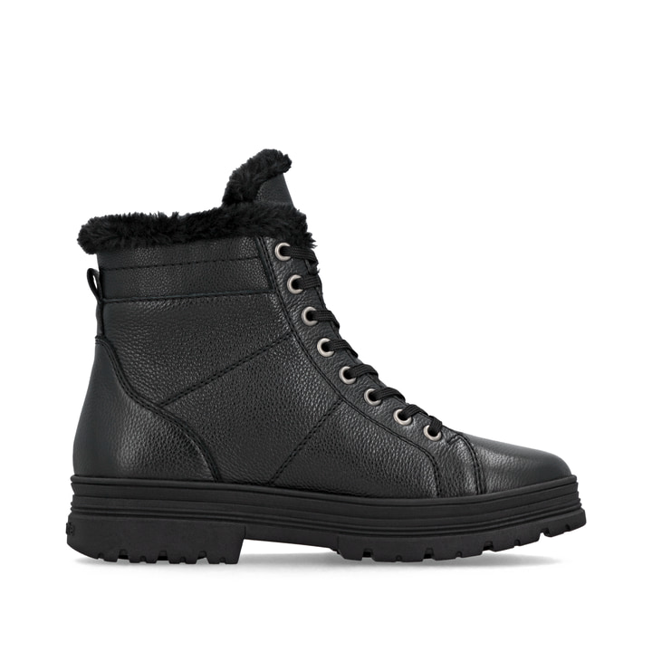 Schwarze remonte Damen Schnürstiefel D2U73-00 mit griffiger Glass-Fibre Sohle. Schuh Innenseite.