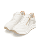 Weiße remonte Damen Sneaker Low D0T10-80 mit Reißverschluss sowie Extraweite H. Schuhpaar seitlich schräg.