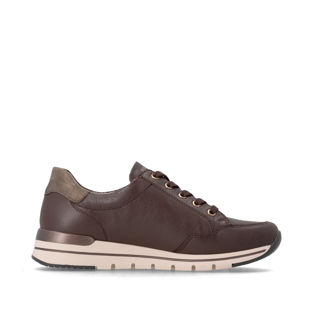 Baskets basses remonte marron femmes R6716-25 avec membrane remonteTEX. Côté intérieur de la chaussure.