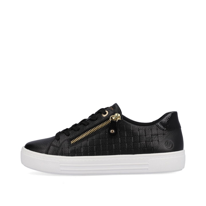
Nachtschwarze remonte Damen Sneaker D0916-00 mit einer besonders leichten Sohle. Schuh Außenseite