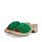 Smaragdgrüne remonte Damen Pantoletten D0N56-52 mit Klettverschluss. Schuhpaar seitlich schräg.