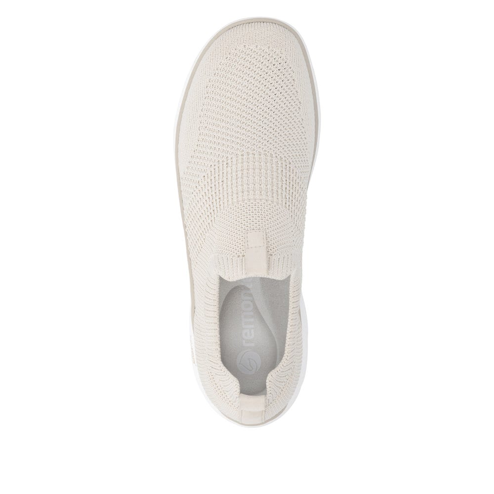 Beige remonte Damen Slipper D3G01-60 mit einem Gummizug sowie der Komfortweite G. Schuh von oben.