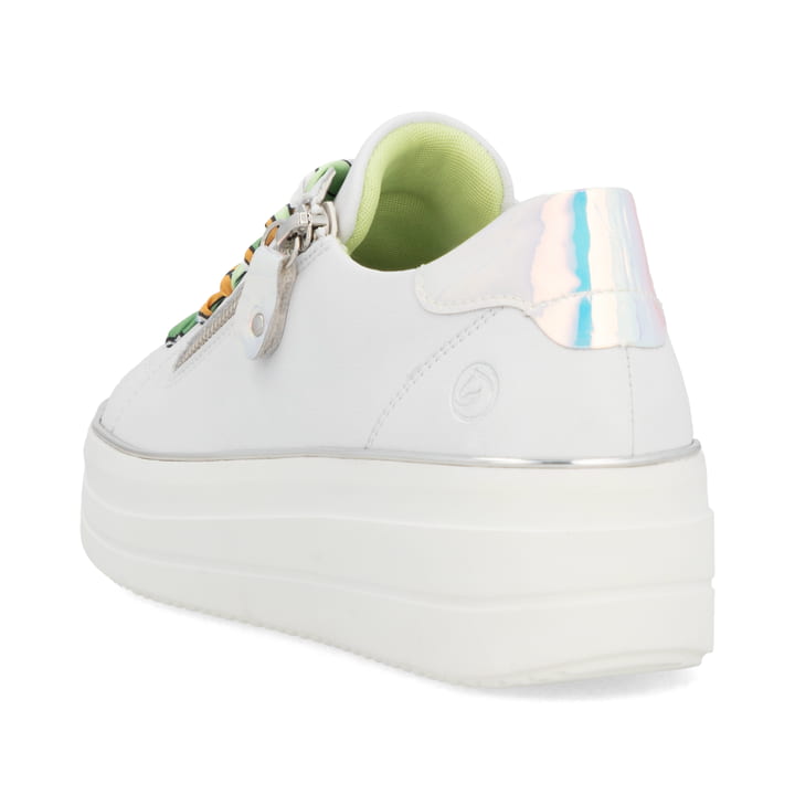 Weiße remonte Damen Sneaker Low D1C06-80 mit Reißverschluss sowie Komfortweite G. Schuh von hinten.