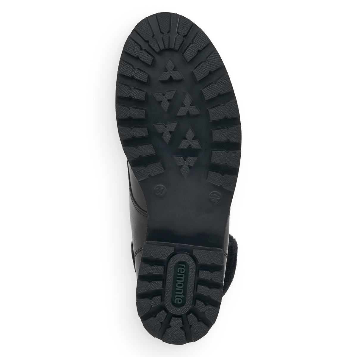 Schwarze remonte Damen Schnürstiefel D8463-01 mit einer dämpfenden Profilsohle. Schuh Laufsohle