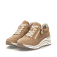 Camelfarbene remonte Damen Sneaker D0T03-64 mit einem Reißverschluss. Schuhpaar seitlich schräg.