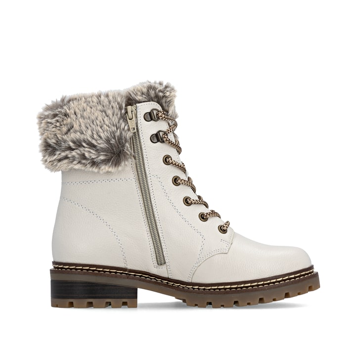 Cremeweiße remonte Damen Schnürstiefel D0B74-80 mit griffiger Glass-Fibre Sohle. Schuh Innenseite