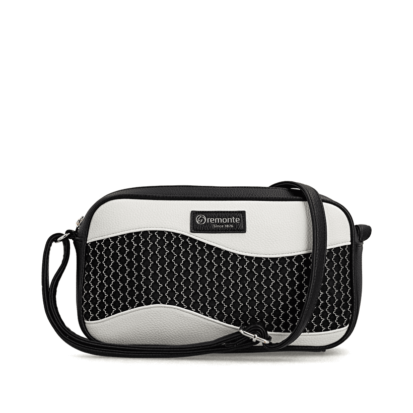 Sac à main remonte Q0668-01 noir avec détails dorés et fermeture éclair. Devant.