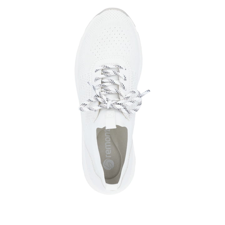 Weiße remonte Damen Slipper D1S05-80 mit einem Gummizug sowie der Komfortweite G. Schuh von oben.