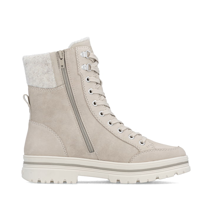 Beige remonte Damen Schnürstiefel D2U70-62 mit griffiger Glass-Fibre Sohle. Schuh Innenseite.