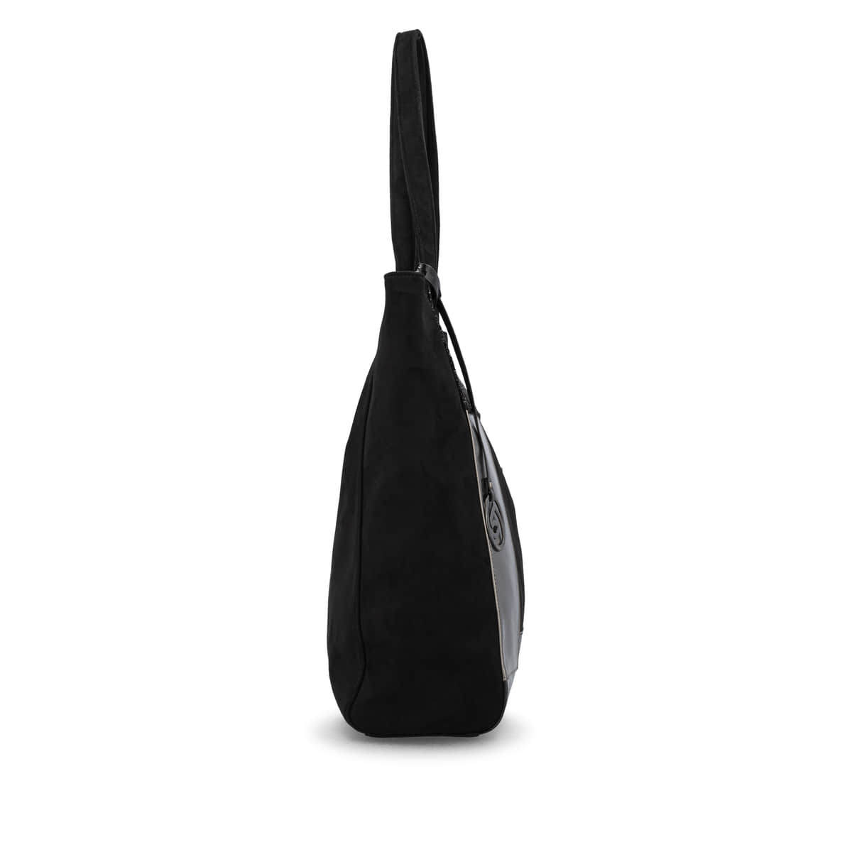 Sac bandoulière remonte Q0727-01 en noir avec un compartiment principal spacieux et fermeture éclair. Côté droit.