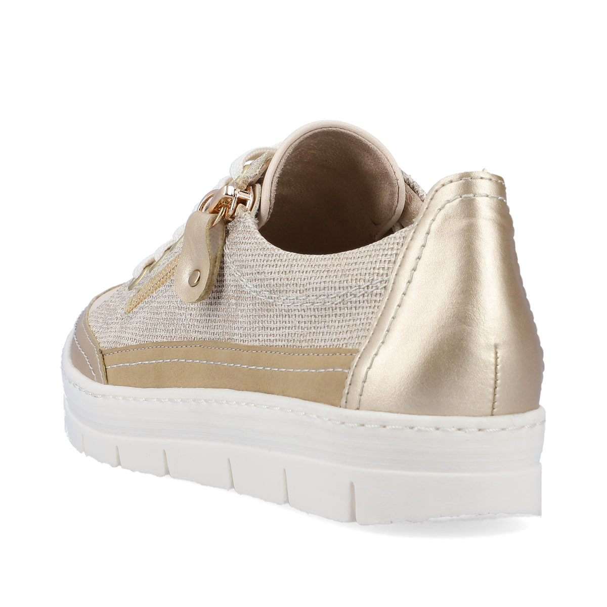 Metallische remonte Damen Sneaker Low D5826-60 mit einem Reißverschluss. Schuh von hinten.