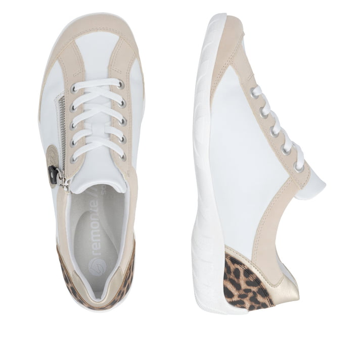 Chaussures à lacets remonte blanches vegan pour femme R3408-83. Chaussure vue de dessus, couchée.