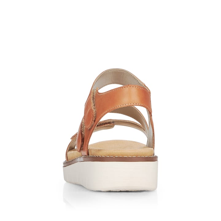 Karamellbraune remonte Damen Riemchensandalen D2050-24 mit einer flexiblen Profilsohle. Schuh von hinten