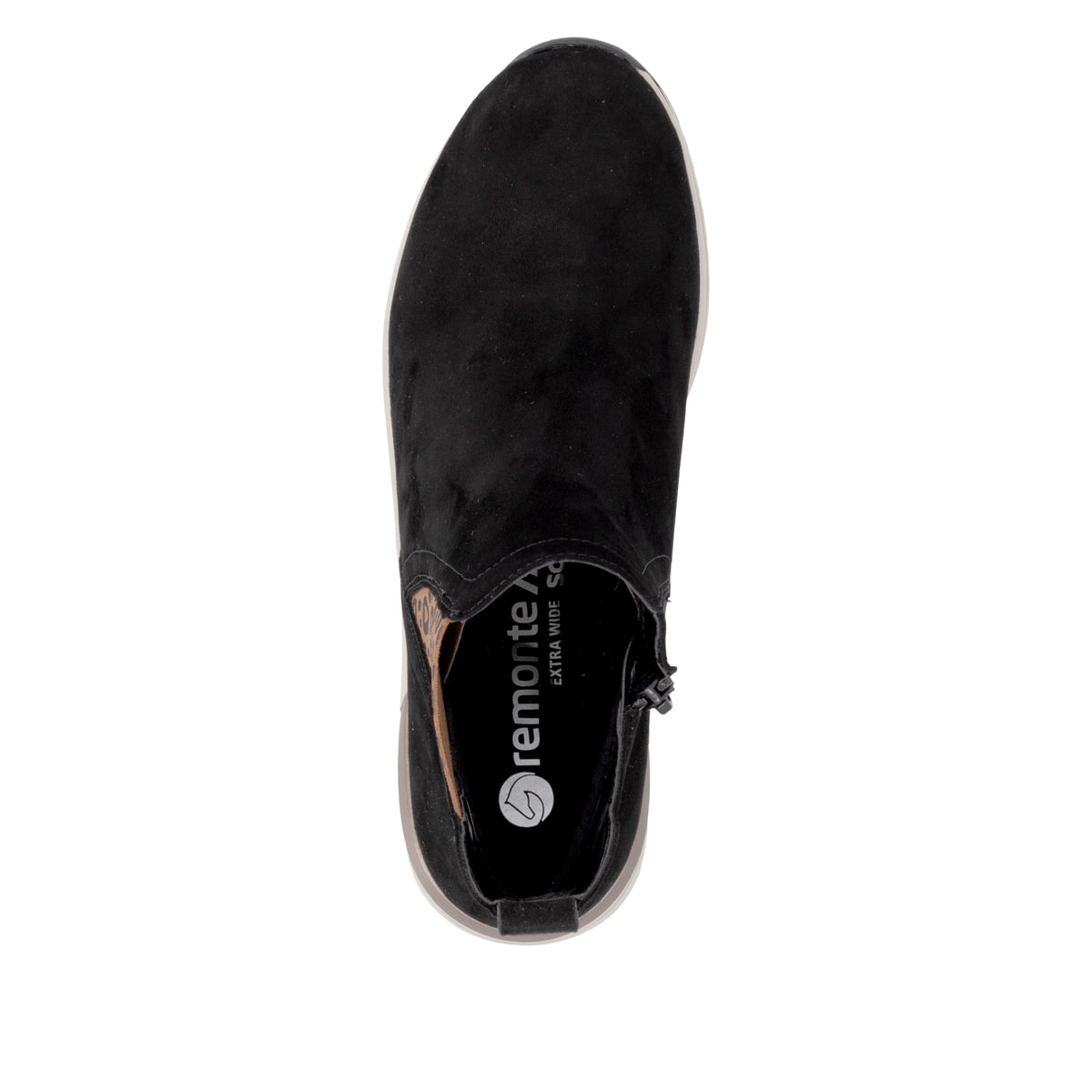 Chelsea Boots remonte noires D0T75-05 avec fermeture éclair. Chaussure vue de dessus.