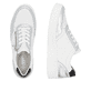 Weiße remonte Damen Sneaker Low D0J05-80 mit einem Reißverschluss. Schuh von oben, liegend.