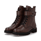 Braune remonte Damen Schnürstiefel D8657-22 mit einem Reißverschluss. Schuhpaar seitlich schräg.