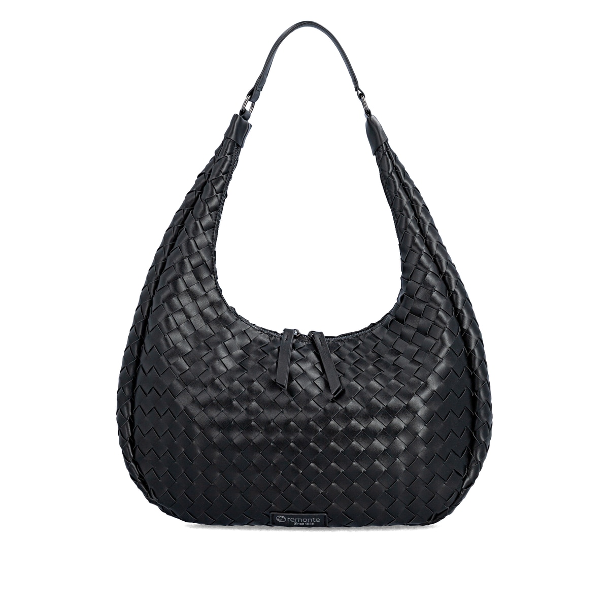 Sac à main remonte Q0774-00 noir tressé et avec compartiment zippé. Devant.