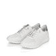 Weiße remonte Damen Sneaker Low D3100-80 mit einer Schnürung. Schuhpaar seitlich schräg.