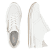 Weiße remonte Damen Sneaker Low D1318-80 mit Reißverschluss sowie Komfortweite G. Schuh von oben, liegend.