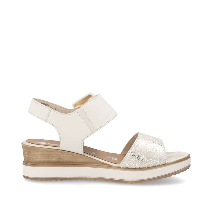 Beige remonte Keilsandaletten D6453-61 mit einem Klettverschluss. Schuh Innenseite.