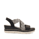 Schwarze remonte Keilsandaletten D2L54-03 mit Gummizug sowie weicher Innensohle. Schuh Innenseite.