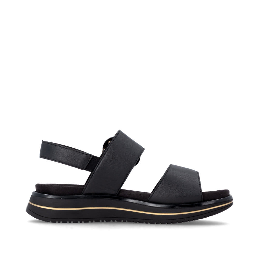 Sandales à lanières remonte noires femme D1J63-00 avec boucle tendance. Côté intérieur de la chaussure.