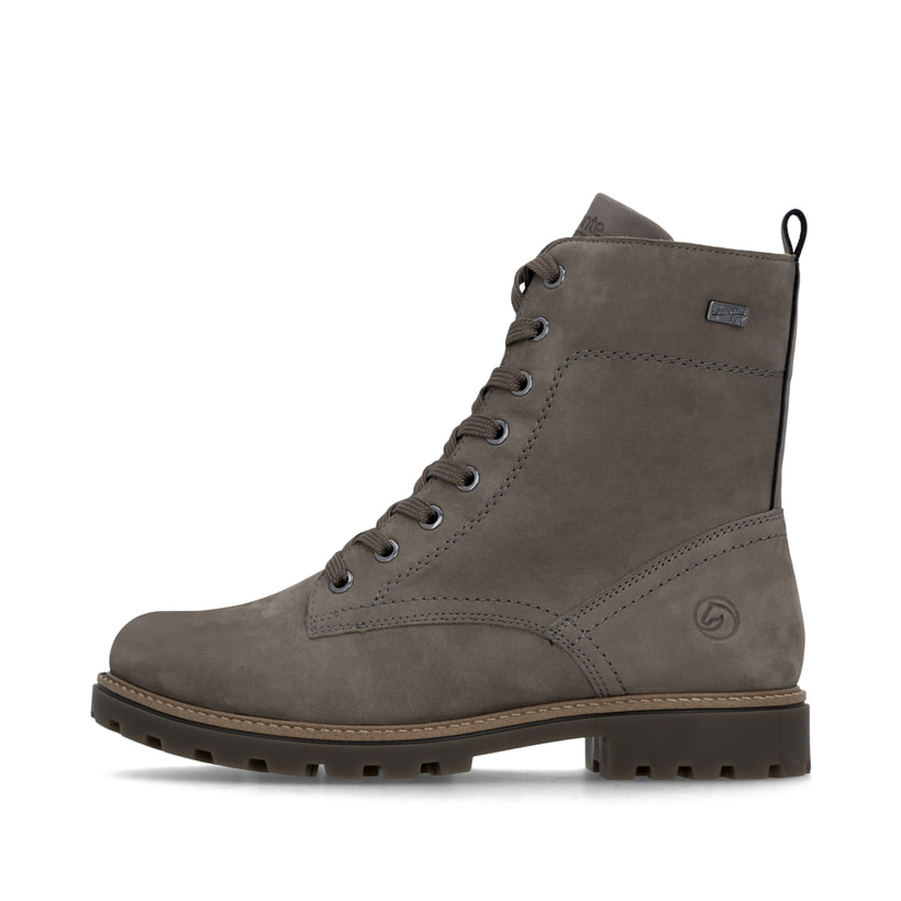 Graue remonte Damen Schnürstiefel D8489-42 mit wasserabweisender TEX-Membran. Schuh Außenseite.