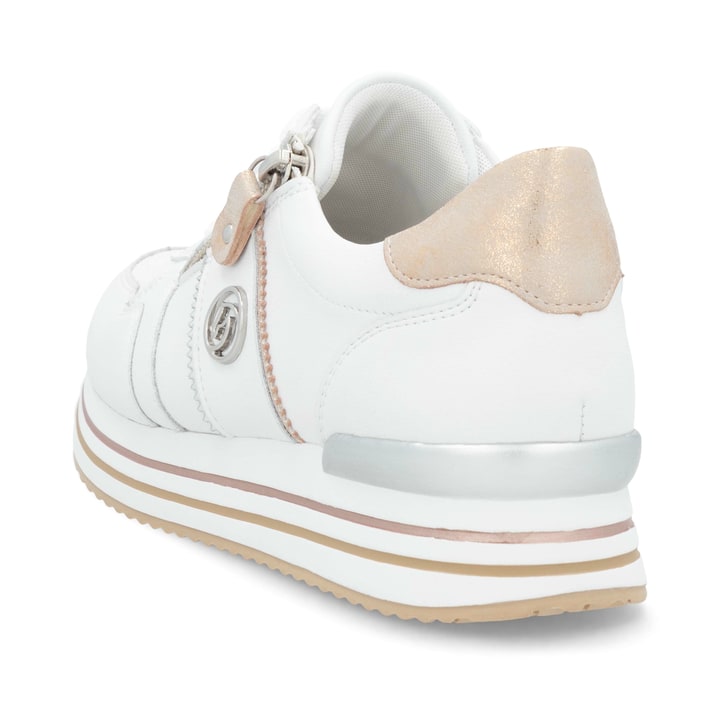 Weiße remonte Damen Sneaker Low D1327-81 mit Reißverschluss sowie Komfortweite G. Schuh von hinten.