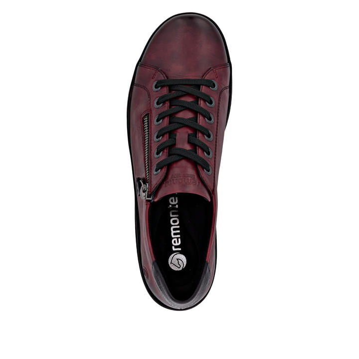 Weinrote remonte Damen Schnürschuhe D1E03-35 mit einem Reißverschluss. Schuh von oben.