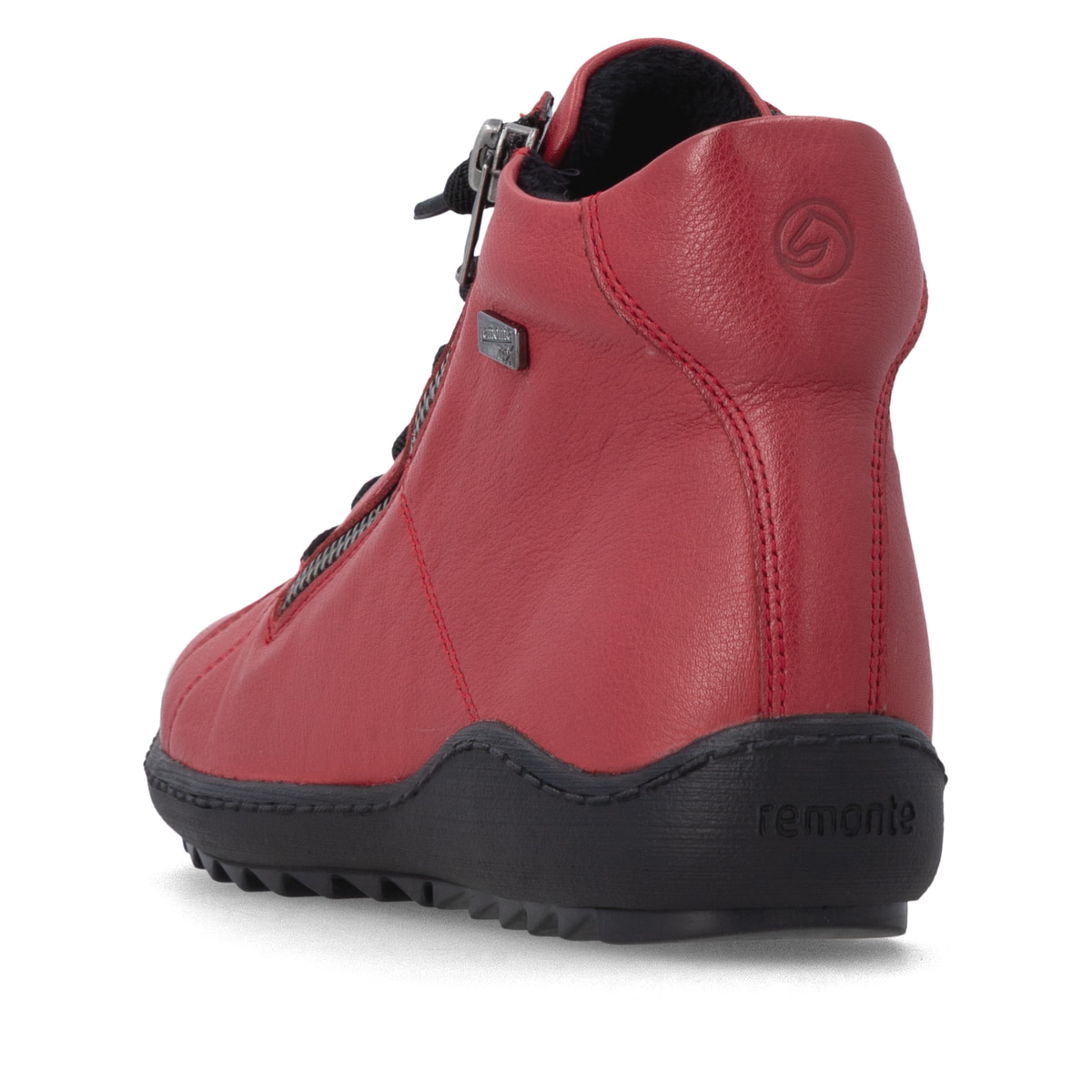 Rote remonte Damen Kurzstiefel R1455-33 mit wasserabweisender remonteTEX-Membran. Schuh von hinten.