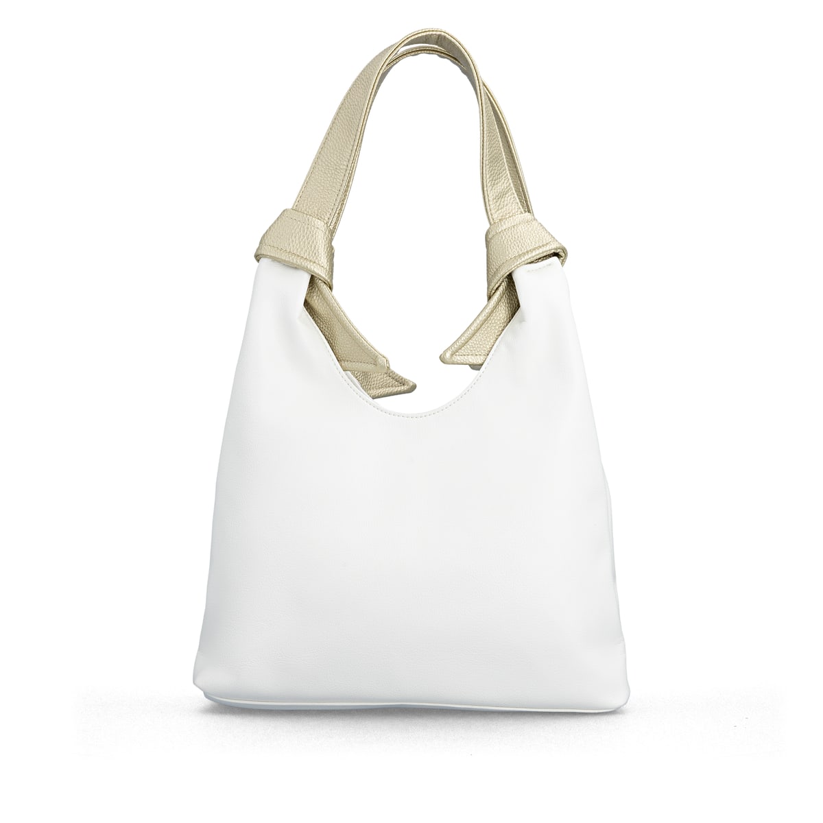 Sac à main remonte Q0720-82 blanc avec effets métalliques et fermeture éclair. Arrière.