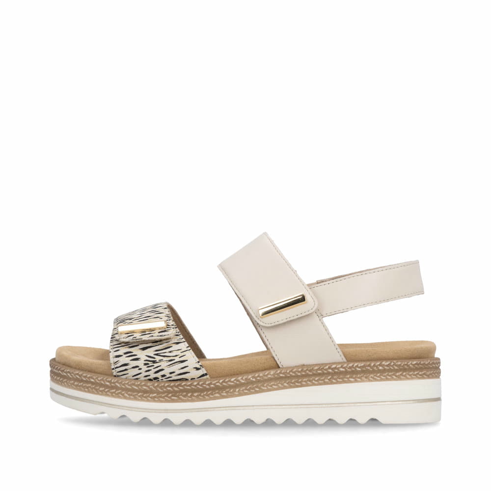 Sandales compensées remonte beiges femme D0Q59-60 avec fermeture velcro. Côté extérieur de la chaussure.