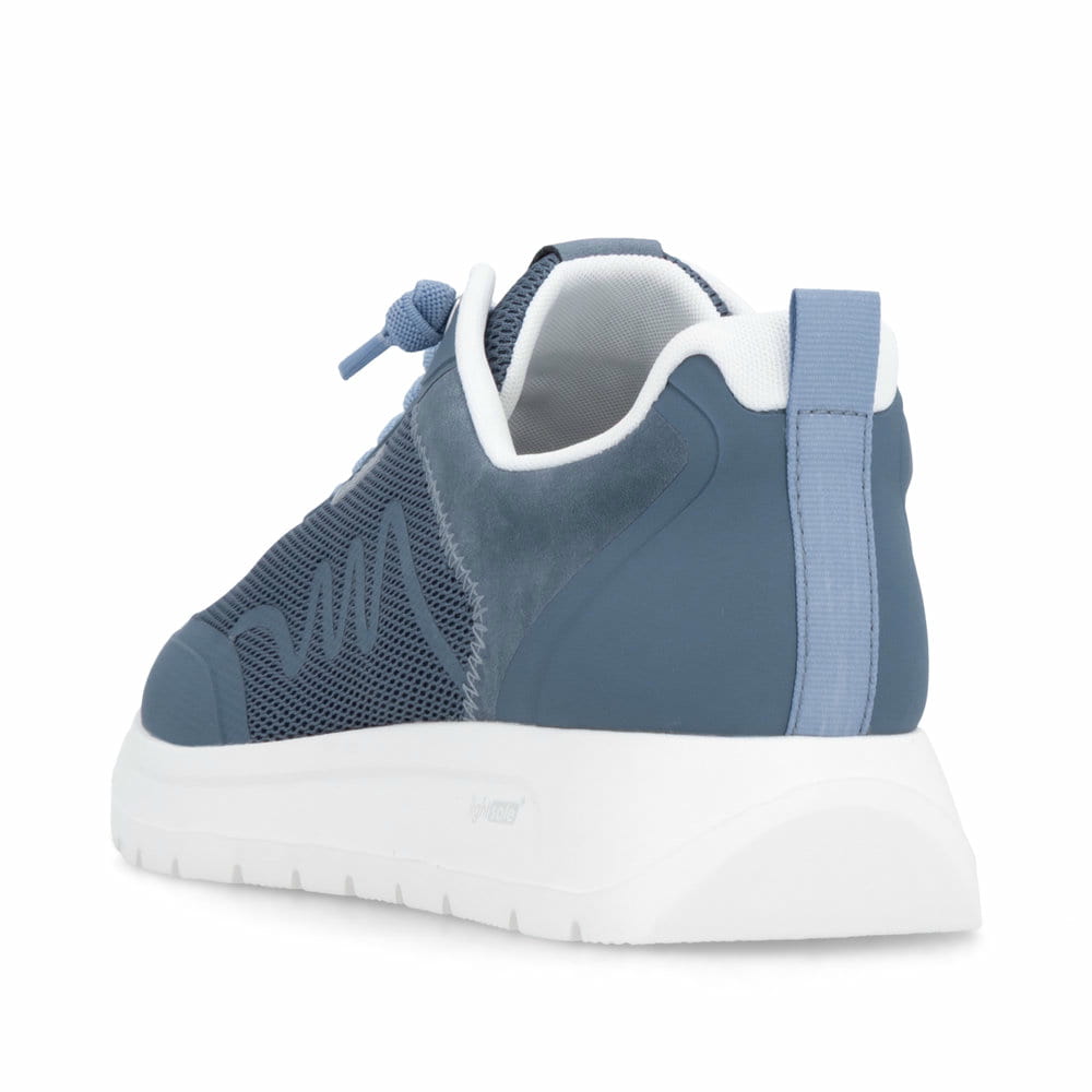 Mocassins remonte bleus pour femme D2V04-12 avec bande élastique. Chaussure vue de l'arrière.