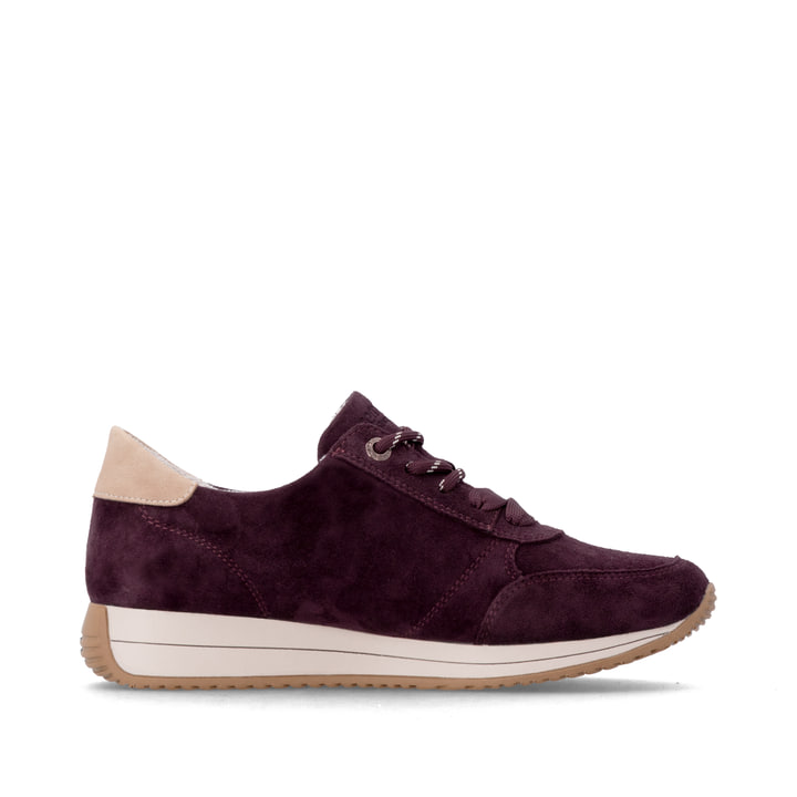 Weinrot-beige remonte Damen Sneaker D0H19-30 mit einem Reißverschluss. Schuh Innenseite.