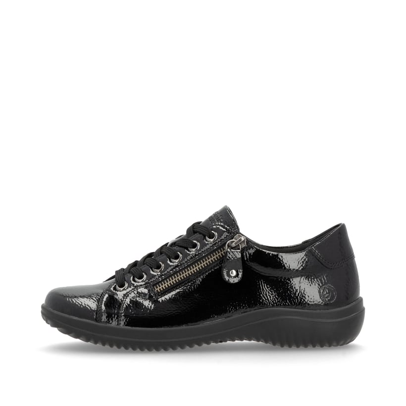 Schwarze remonte Damen Schnürschuhe D1E03-01 mit einem Reißverschluss. Schuh Außenseite.
