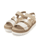 Metallische vegane remonte Riemchensandalen D0Q55-91 mit einem Klettverschluss. Schuhpaar seitlich schräg.